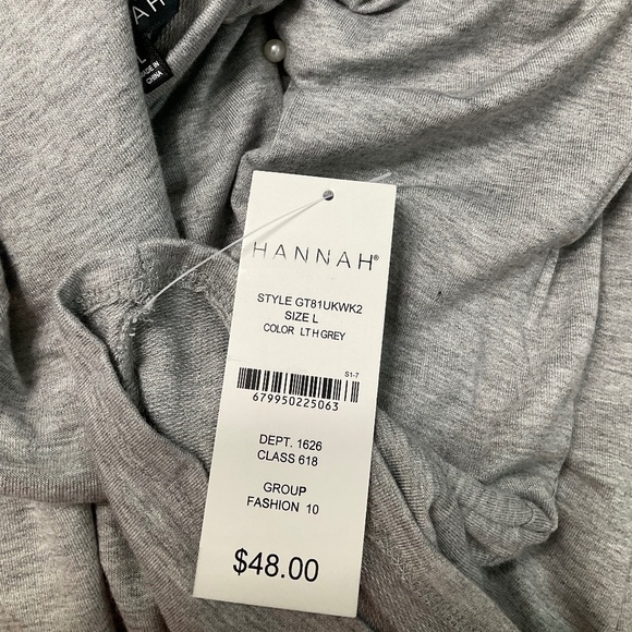 316- Hannah NWT Super Soft Gray Long Sleeve Top with Pearls, Size Large. - Picture 6 of 9